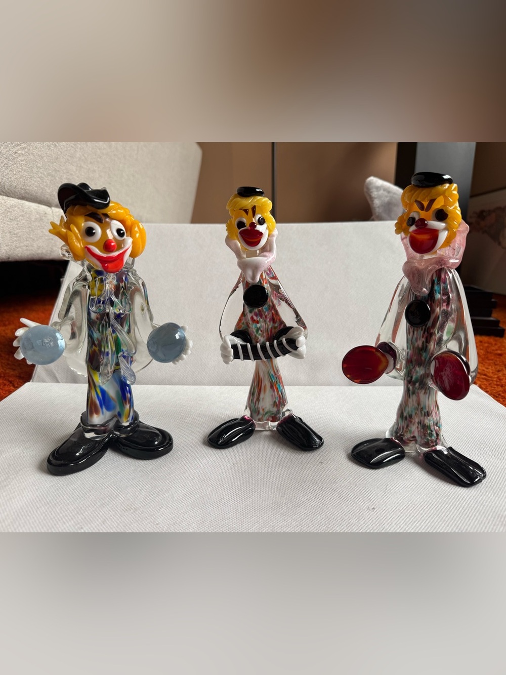 Set of 3 Murano Glass Clown Figurines
